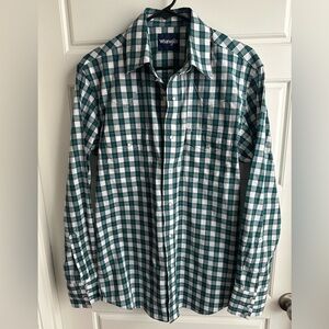 Wrangler Men's Wrinkle Resist Verdant Green Plaid Long Sleeve Snap Shirt NWOT